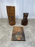 Wood decorative hanging wall art and statue
