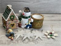 ASSORTED CHRISTMAS DECOR ORNAMENTS CANDLE HOLDER