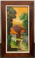 Oil On Canvas Sunset Scene Signed Flores