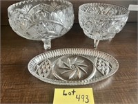 Crystal Bowl Candy Dish Oval Tray, 3pc