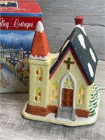 VINTAGE WINTER VALLEY COTTAGES LIGHTED CHURCH