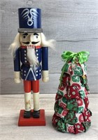 WOOD NUTCRACKER & FABRIC HANDMADE CHRISTMAS TREE