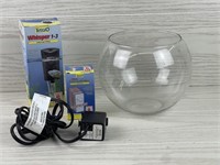 FISH BOWL W MISC FISH TANK PUMP & ACCESSORIES