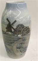 B & G Denmark Windmill Scene Porcelain Vase