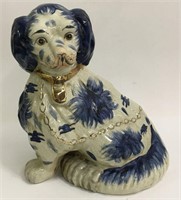 Blue & Gilt Decorated Stoneware Dog Figure