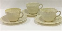 Set Of 3 Belleek Eggshell Porcelain Cups & Saucers