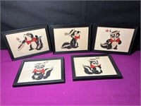 Vtg Skunk Birthday Card Cutouts, Framed