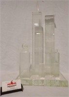 GLASS OR PLEXIGLASS MODEL OF WORLD TRADE CTR 23"