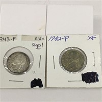 2 Silver War Nickels, 1942 And 1943