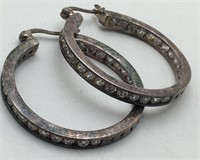 Sterling Silver Hoop Earrings W Clear Stones