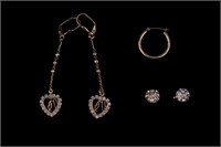 10K Gold Earrings & Gold Tone Charms