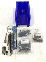 Assortment of New Drill Bits, Screws, Nuts, & Tub