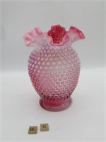 FENTON CRANBERRY OPALESCENT HOBNAIL VASE