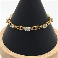 Sterling Silver Gold Tone Bracelet W Blue Stones