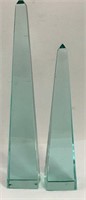 2 Glass Obelisk Sculptures