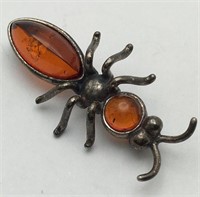 Sterling Silver Orange Bug Pin