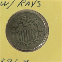 1867 Shield Nickel With Rays