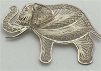 Sterling Silver Filigree Elephant Pin