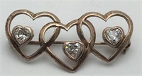 Sterling Silver Heart Pin W Clear Stones