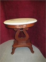ANTIQUE MARBLE TOPPED HARP TABLE