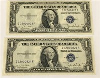 2 Uncirculated 1935 $1 Silver Certificates