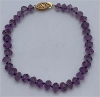 Amethyst Beaded Bracelet With 14k Gold Clasp