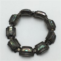 Sterling Silver Taxco Mother Of Pearl Bracelet
