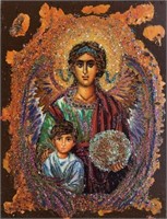 "Guardian Angel And Child" 7"x5,5"Collectible Icon