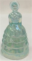 Aquamarine Iridescent Figural Glass Bell