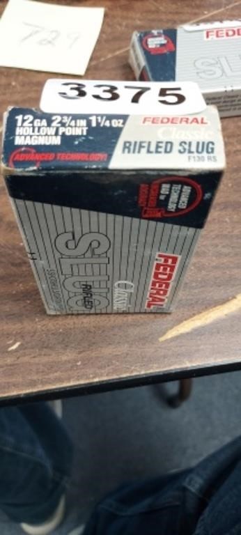 (5) 12 GAUGE RIFLED SLUGS, HOLLOW POINT, MAGNUM