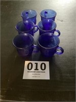 Six cobalt blue coffee cups