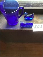 Cobolt blue pitcher swan, paperweight train