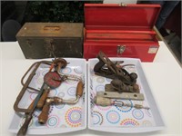 SMALL ASSORTMENT OF ANTIQUE TOOLS AND TOOL BOX