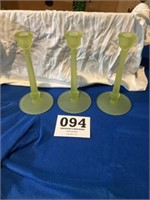 3 Vaseline glass candle stick holders