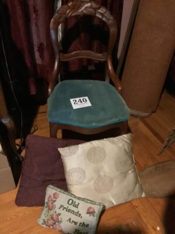 Vintage parlor, chair, and pillows