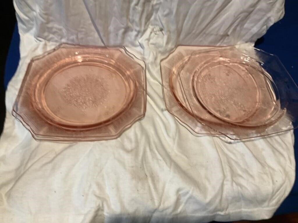 Lot of 4 as found pink depression plates