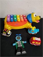 Fisher-Price xylophone, animated vehicles, and a