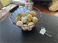 Vintage Wire Egg Basket with Decorative Eggs