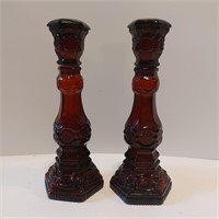 Red Glass Candle Sticks Set of 2