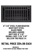 6"x12" Steel Floor Register x4
