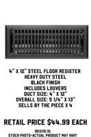 4"x12" Steel Floor Register x4