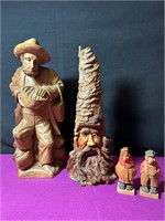 Hand Carved Wood Figurines, Some Signed