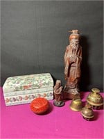 Asian Style Hand Carved Figurine, Trinket Boxes