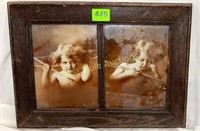 Vintage dbl framed Cupid Awake & Asleep-16x12