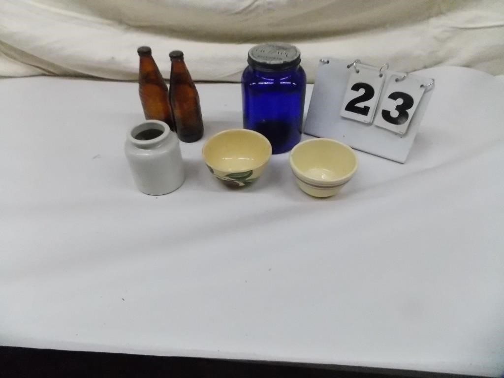 Stoneware, FyFe Drum Bottle's & Blue Jar