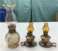 3 Antique Mini Oil Lamps