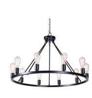 10-Bulb Black Wagon Wheel Chandelier