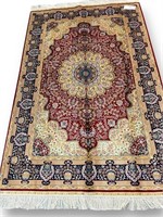 4x6 Classic Red/Blue Handmade 100% Pure Silk Rug