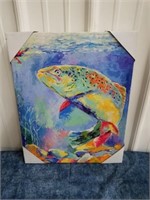 Framed, painted canvas picture of a fish 20 x 16
