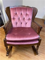 Vintage Rose Velvet Cane Side Rocking Chair